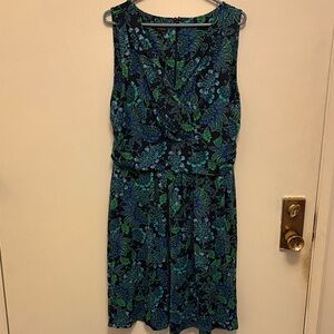 Talbots Floral Midi Dress - Black Blue and Green sz 16